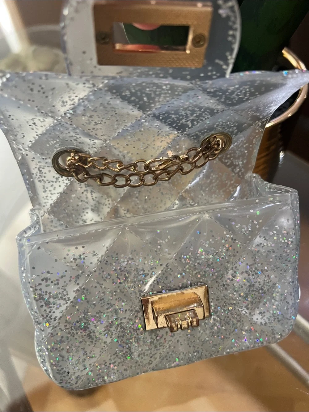 Pearl-Handle Glitter Mini Bag - White